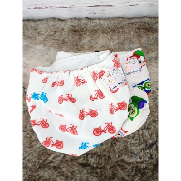 Kawaii Green‎ Baby Reusable Cloth Diaper Covers With Bicycle & Owl Prints - Picture 2 of 8